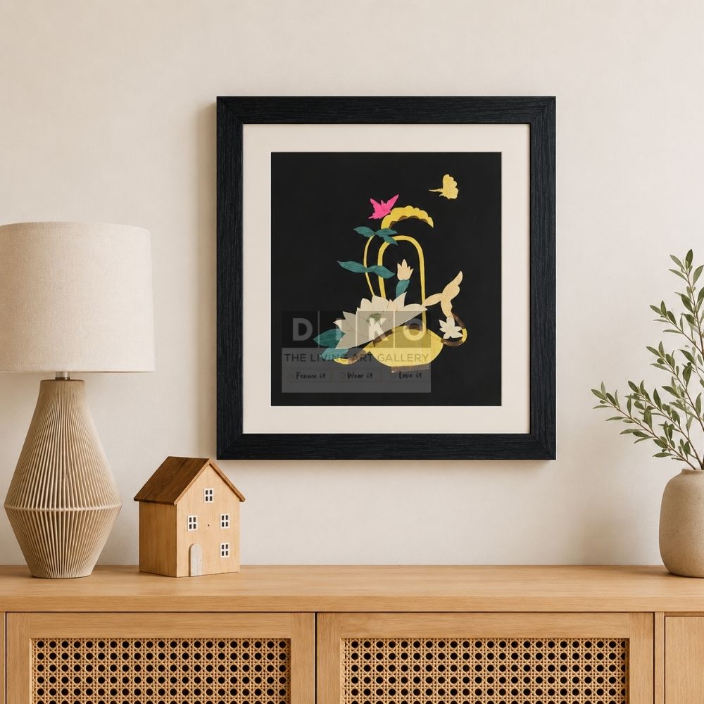 Elegant Lotus Bloom Handmade  Bamboo Art Frame – Luxury Decor Normal Frame Black With Glass