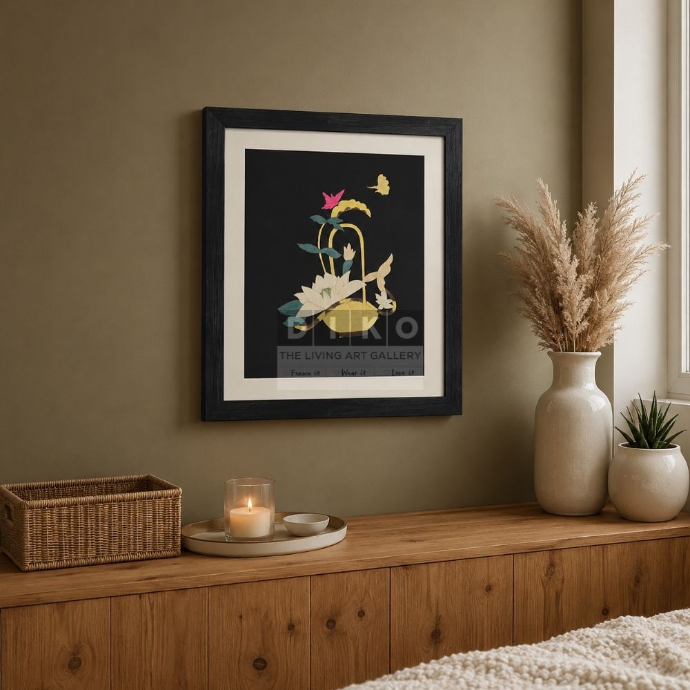 Elegant Lotus Bloom Handmade  Bamboo Art Frame – Luxury Decor Normal Frame Black With Glass