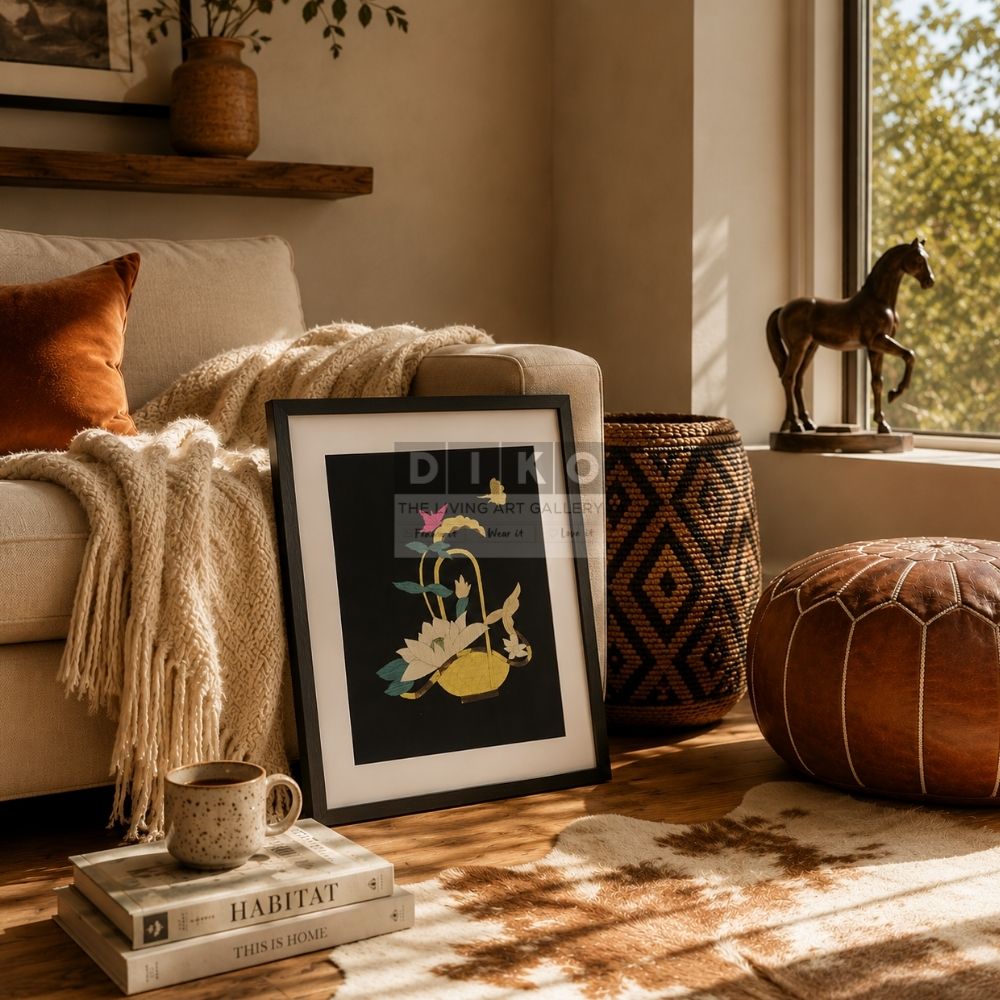 Elegant Lotus Bloom Handmade  Bamboo Art Frame – Luxury Decor Normal Frame Black With Glass