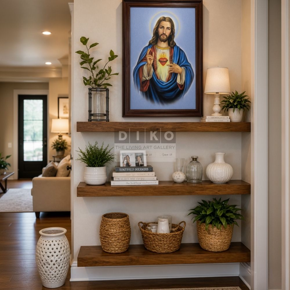 Sacred Heart of Jesus Framed Wall Art – Premium Wooden Frame Christian Spiritual Decor