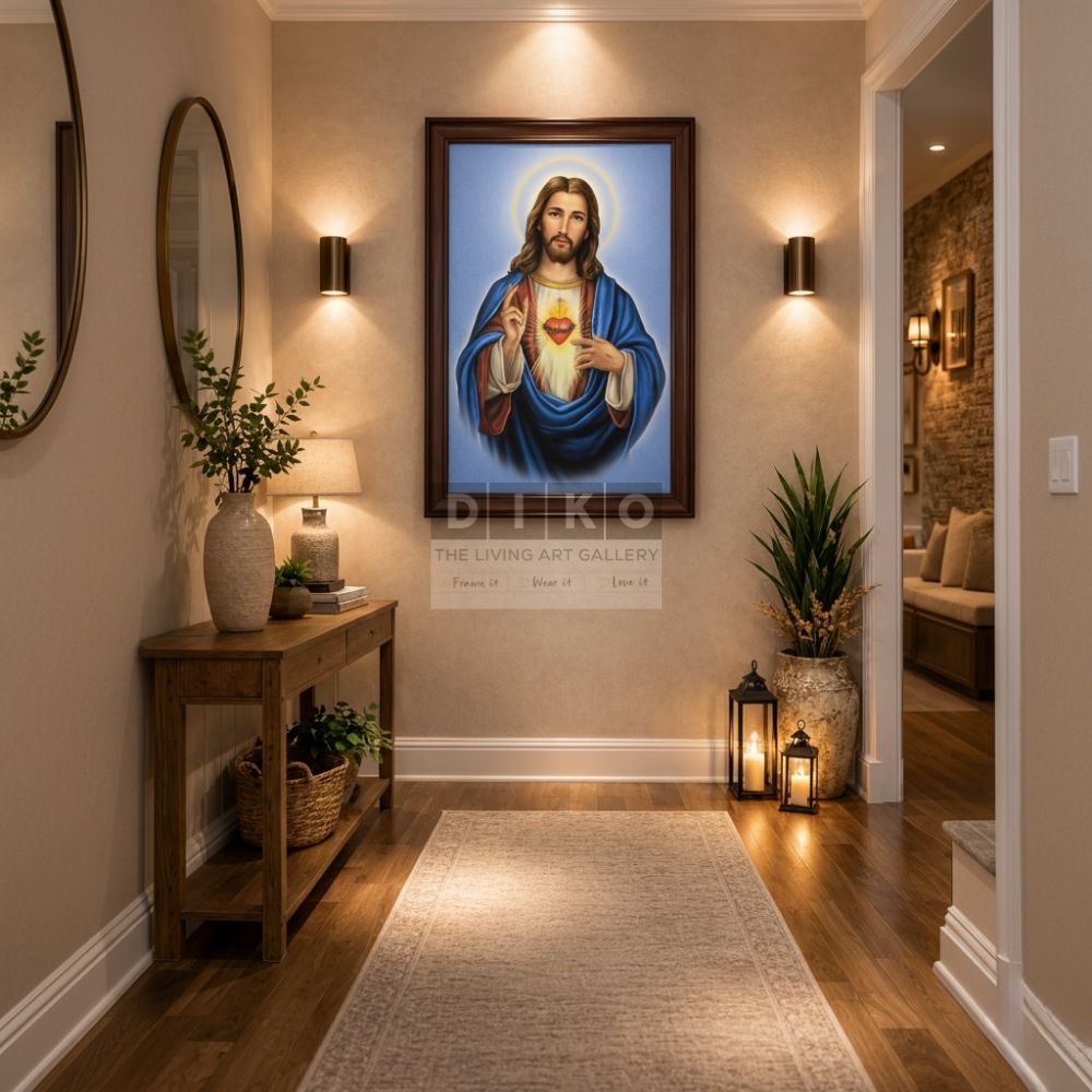 Sacred Heart of Jesus Framed Wall Art – Premium Wooden Frame Christian Spiritual Decor