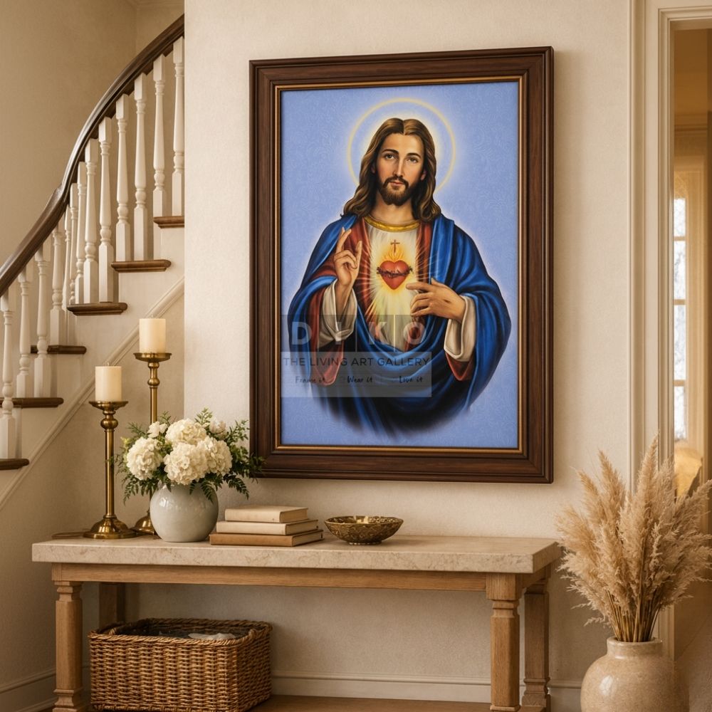 Sacred Heart of Jesus Framed Wall Art – Premium Wooden Frame Christian Spiritual Decor