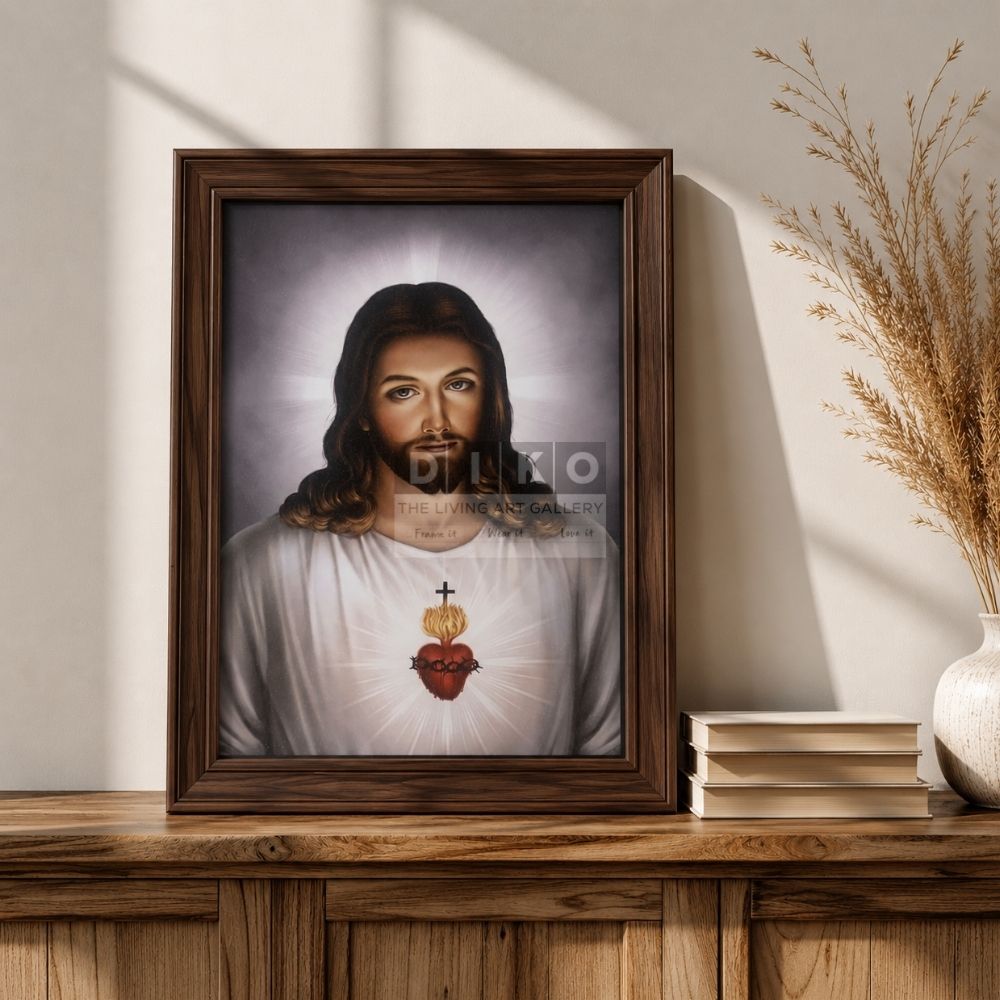 Sacred Heart Jesus Wooden Wall Frame – Divine Christian Spiritual Decor