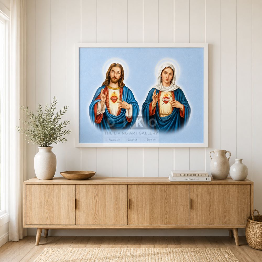 Sacred Hearts of Jesus & Mary – Framed Christian Wall Art