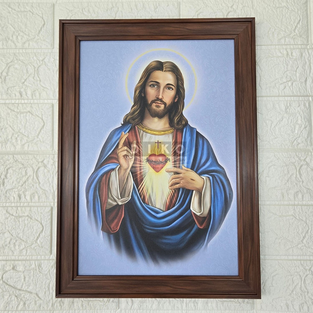 Sacred Heart of Jesus Framed Wall Art – Premium Wooden Frame Christian Spiritual Decor