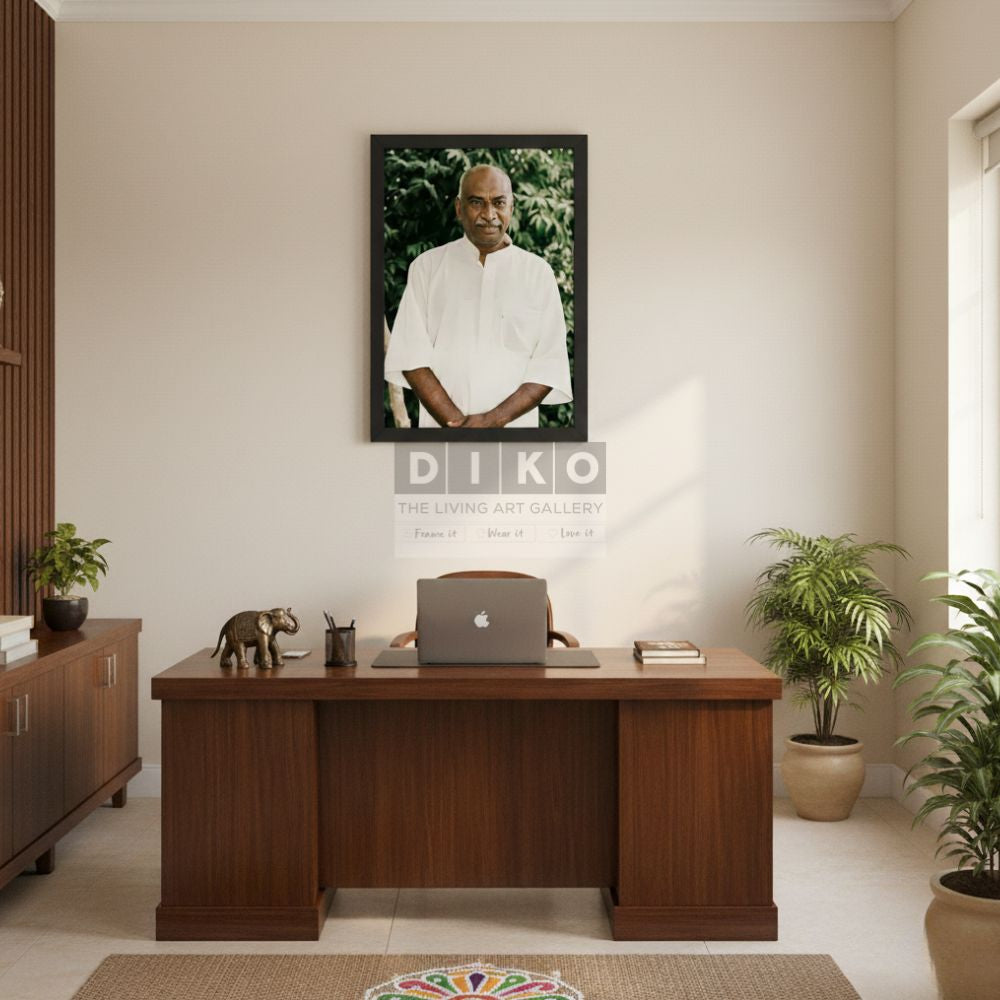 Kamaraj Elegant Spiritual Leader Portrait Wall Frame | Minimalist Traditional White Attire Photo Art for Home & Office Decor