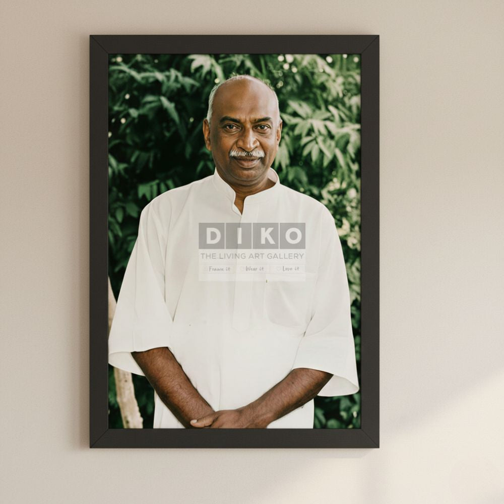 Kamaraj Elegant Spiritual Leader Portrait Wall Frame | Minimalist Traditional White Attire Photo Art for Home & Office Decor