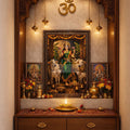 Traditional Goddess Lakshmi Pooja Room Wall Frame – Premium Divine Wooden Temple Decor