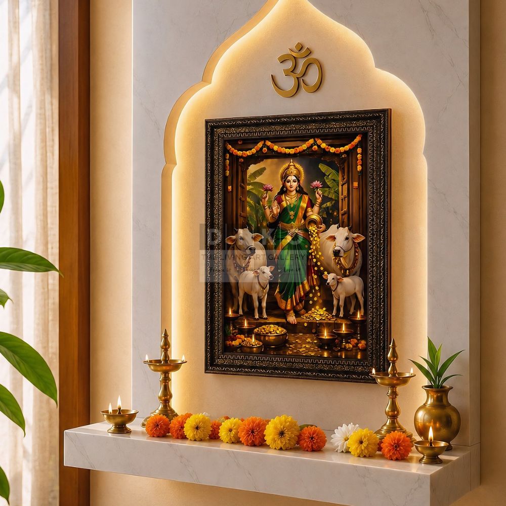 Traditional Goddess Lakshmi Pooja Room Wall Frame – Premium Divine Wooden Temple Decor