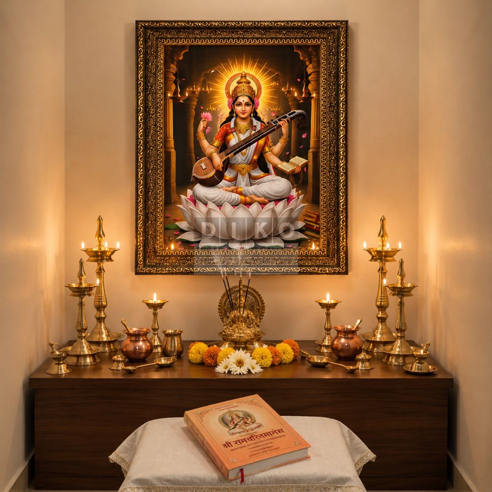 Divine Harmony – Goddess Saraswati Premium Framed Wall Art