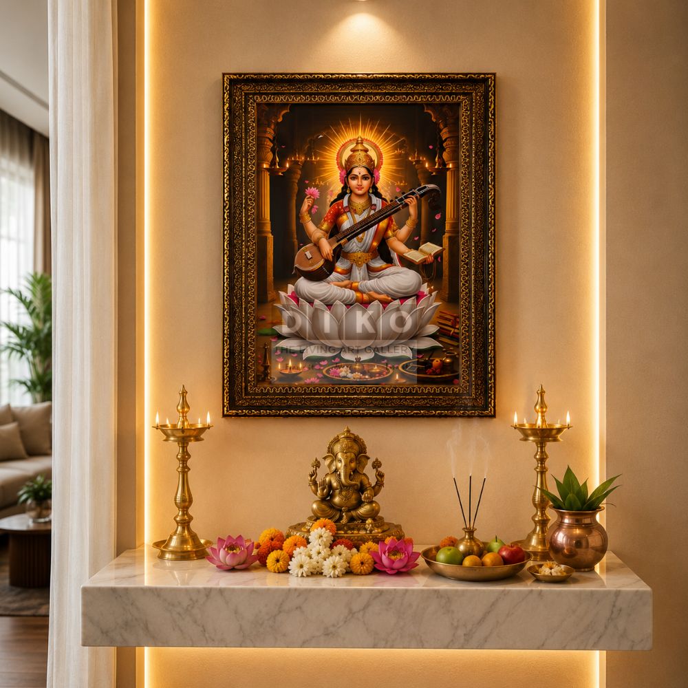 Divine Harmony – Goddess Saraswati Premium Framed Wall Art