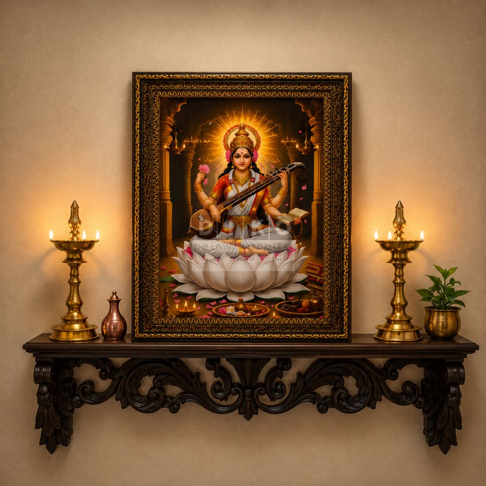 Divine Harmony – Goddess Saraswati Premium Framed Wall Art