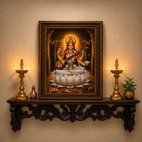Divine Harmony – Goddess Saraswati Premium Framed Wall Art