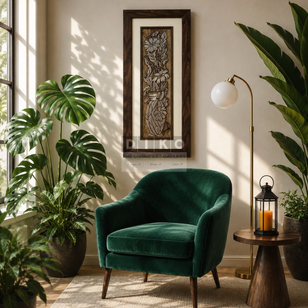 Rustic Floral Metallic Wall Art Frame – Elegant Vertical Home Decor