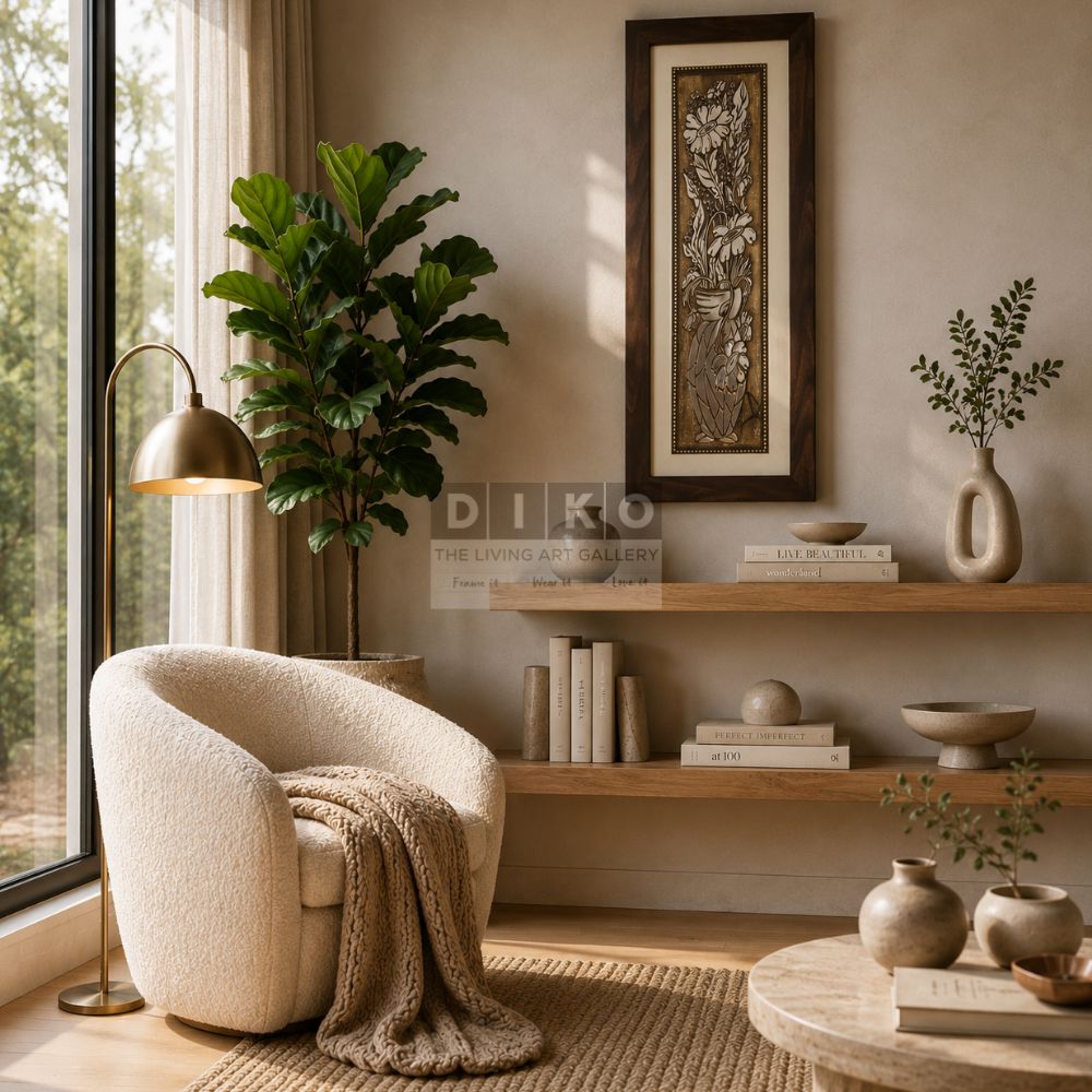 Rustic Floral Metallic Wall Art Frame – Elegant Vertical Home Decor