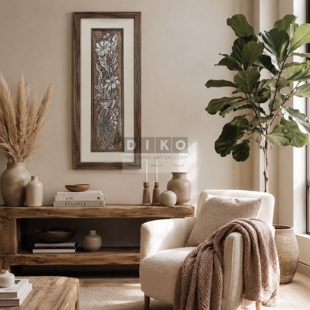 Rustic Floral Metallic Wall Art Frame – Elegant Vertical Home Decor