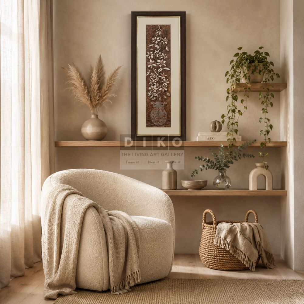 Elegant Floral Metallic Wall Art Frame – Luxury Vertical Home Decor