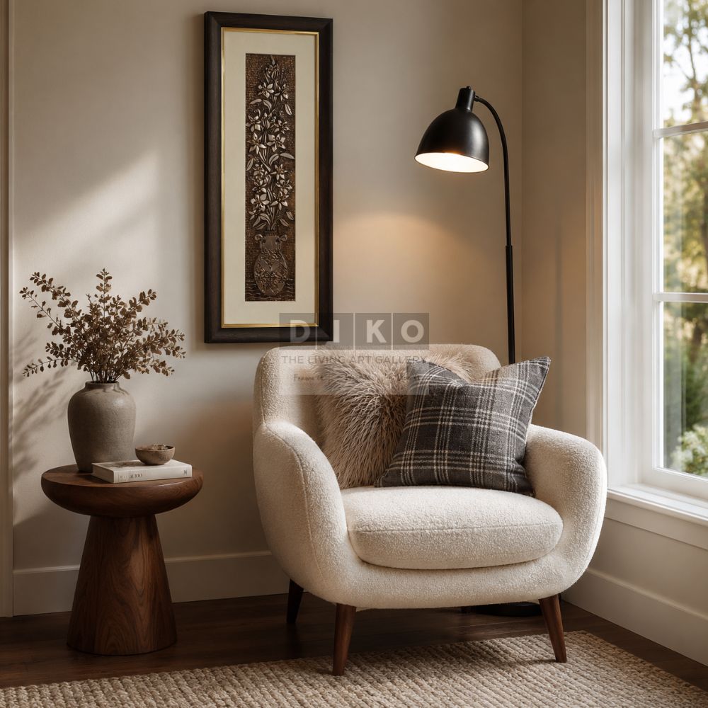 Elegant Floral Metallic Wall Art Frame – Luxury Vertical Home Decor