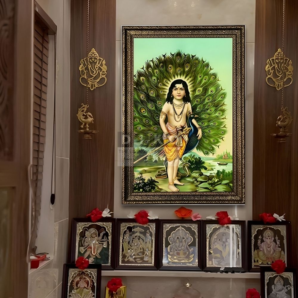 Divine Lord Murugan with Peacock Feather Aura Wall Art Frame