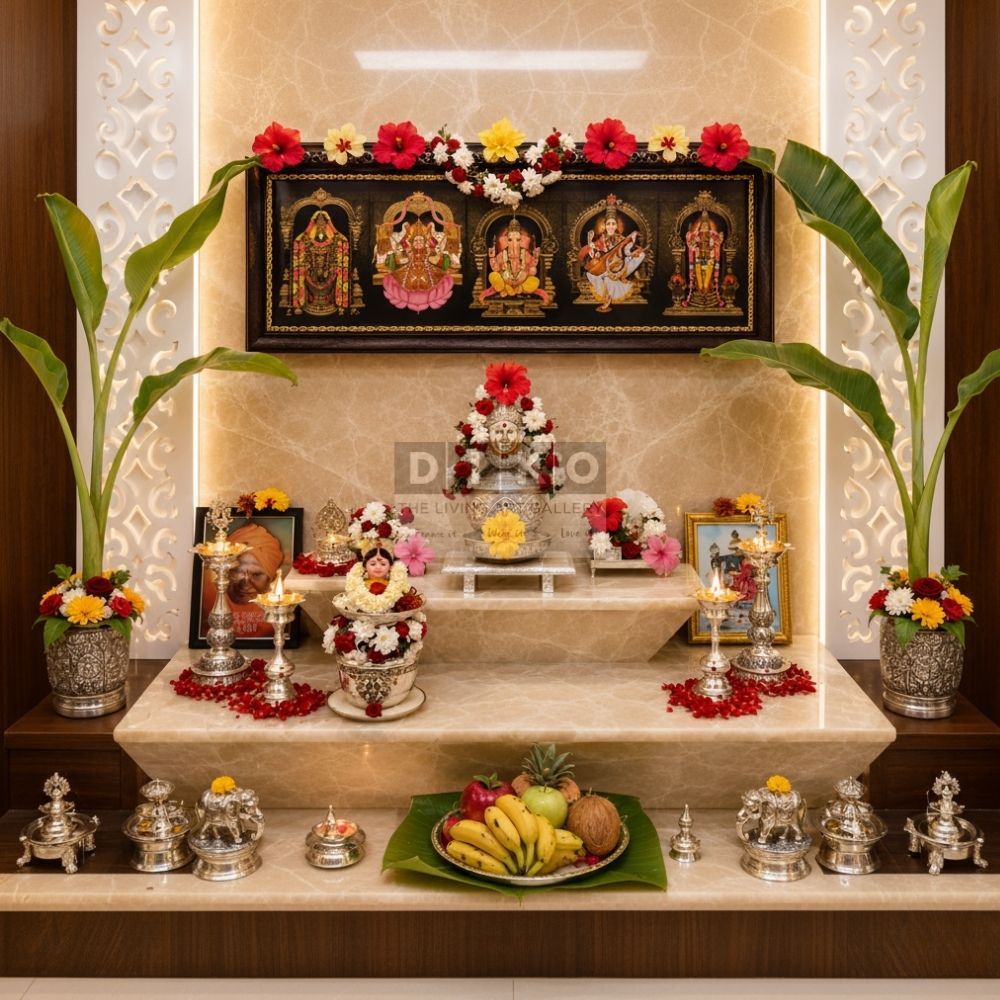 Divine Panchayatana Gods Framed Wall Art – Balaji, Lakshmi, Ganesha, Saraswati & Murugan Premium Long Frame