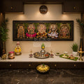 Divine Panchayatana Deities Framed Wall Art – Balaji, Lakshmi, Ganesha, Saraswati & Murugan Premium Temple Style Frame