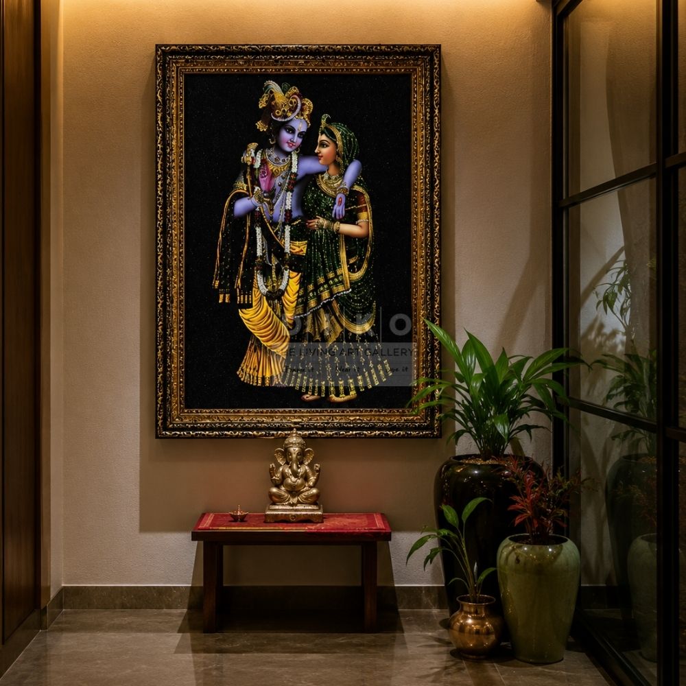 Elegant Radha Krishna Devotional Wall Art Frame