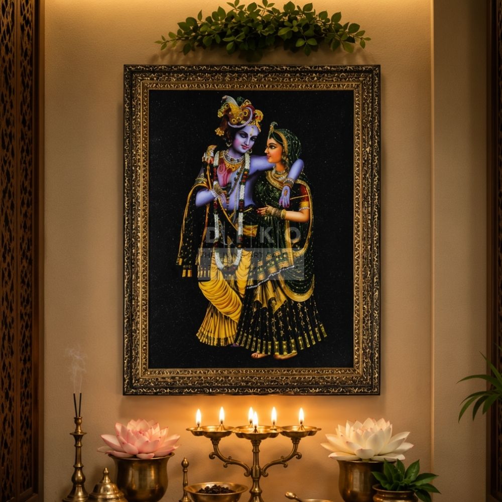 Elegant Radha Krishna Devotional Wall Art Frame