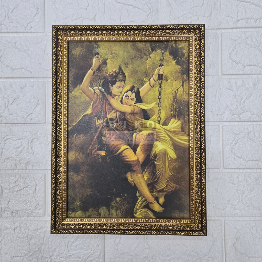 Golden Radha Krishna Swing – Vintage Divine Wall Art