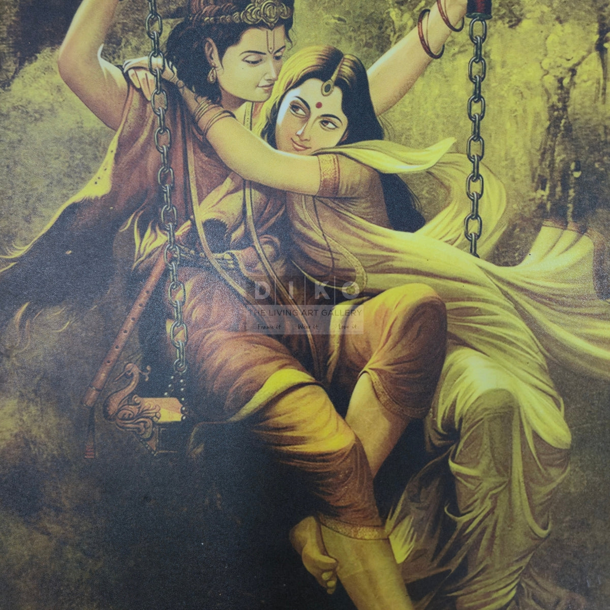 Golden Radha Krishna Swing – Vintage Divine Wall Art