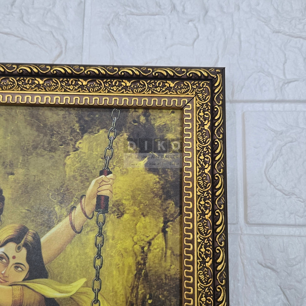 Golden Radha Krishna Swing – Vintage Divine Wall Art