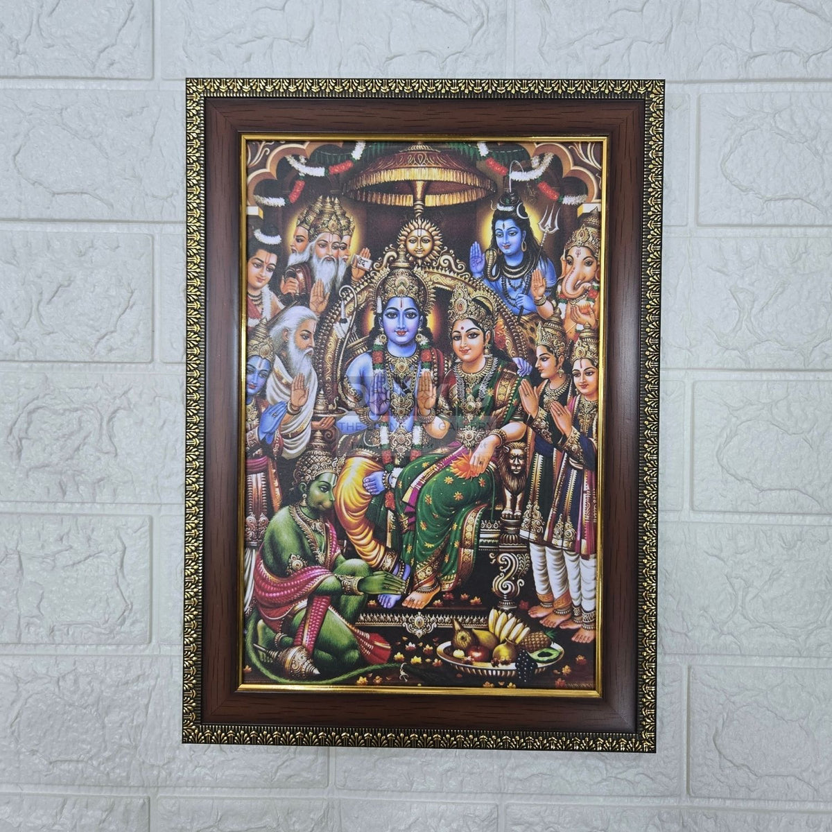 Premium Ram Darbar Wooden Wall Frame with Ornate Golden Border