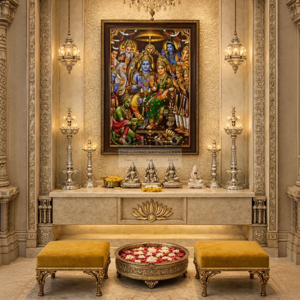 Premium Ram Darbar Wooden Wall Frame with Ornate Golden Border