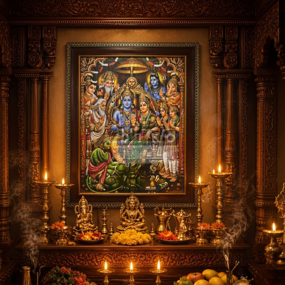 Premium Ram Darbar Wooden Wall Frame with Ornate Golden Border