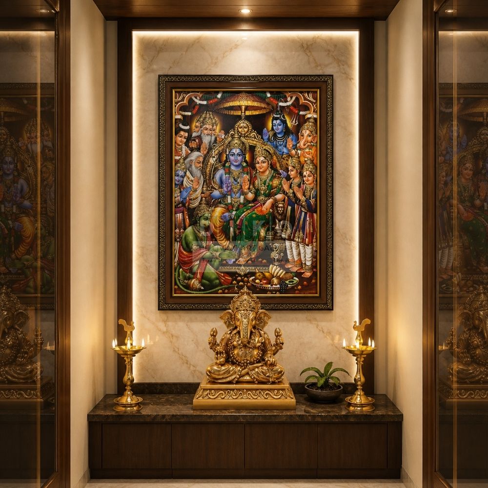 Premium Ram Darbar Wooden Wall Frame with Ornate Golden Border