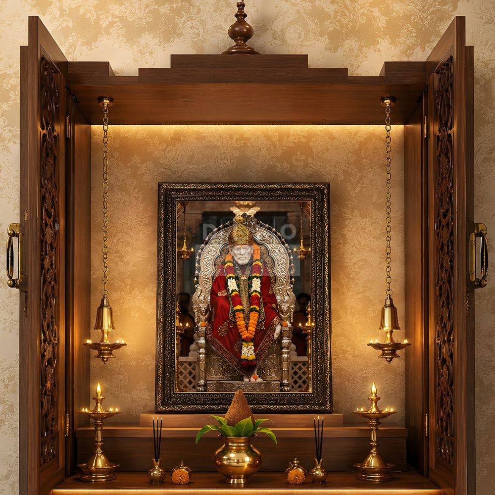 Shirdi Sai Baba Framed Wall Art – Premium Spiritual Temple Décor for Home & Pooja Room