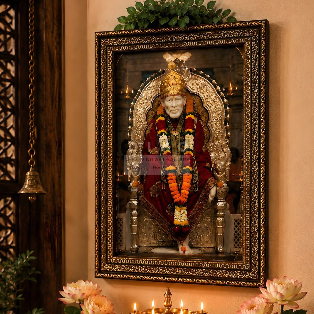Shirdi Sai Baba Framed Wall Art – Premium Spiritual Temple Décor for Home & Pooja Room