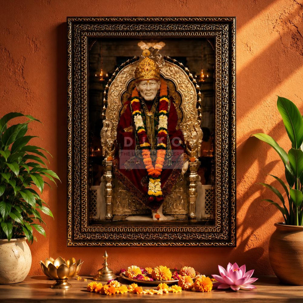 Shirdi Sai Baba Framed Wall Art – Premium Spiritual Temple Décor for Home & Pooja Room