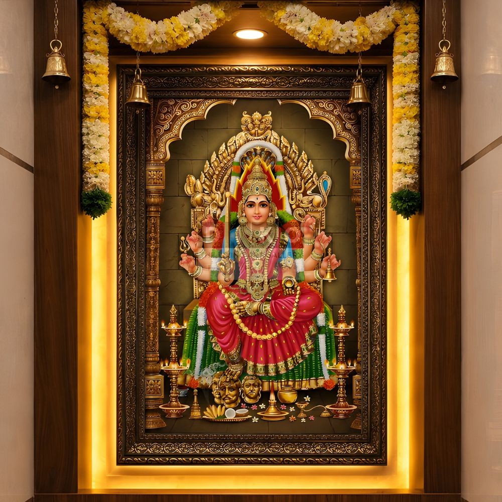 Divine Samayapuram Amman Premium Framed Wall Art for Home Temple & Pooja Room