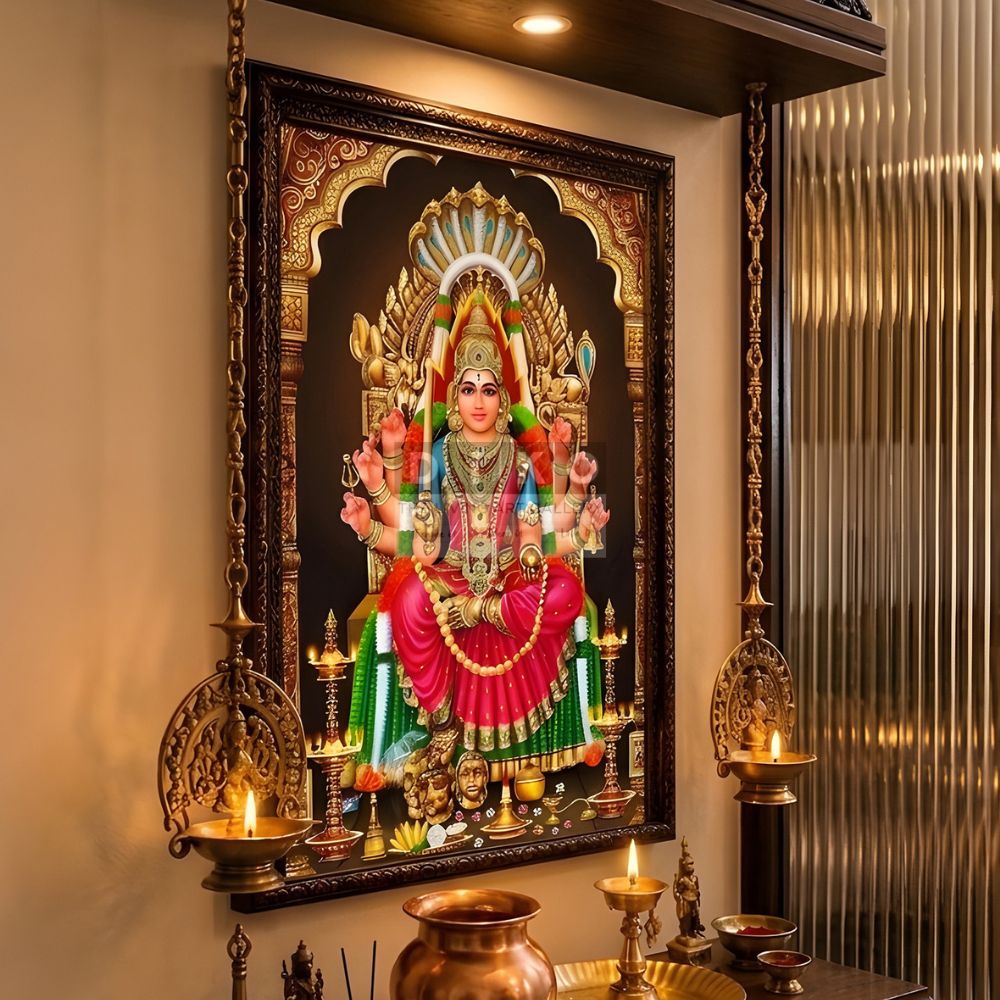 Divine Samayapuram Amman Premium Framed Wall Art for Home Temple & Pooja Room