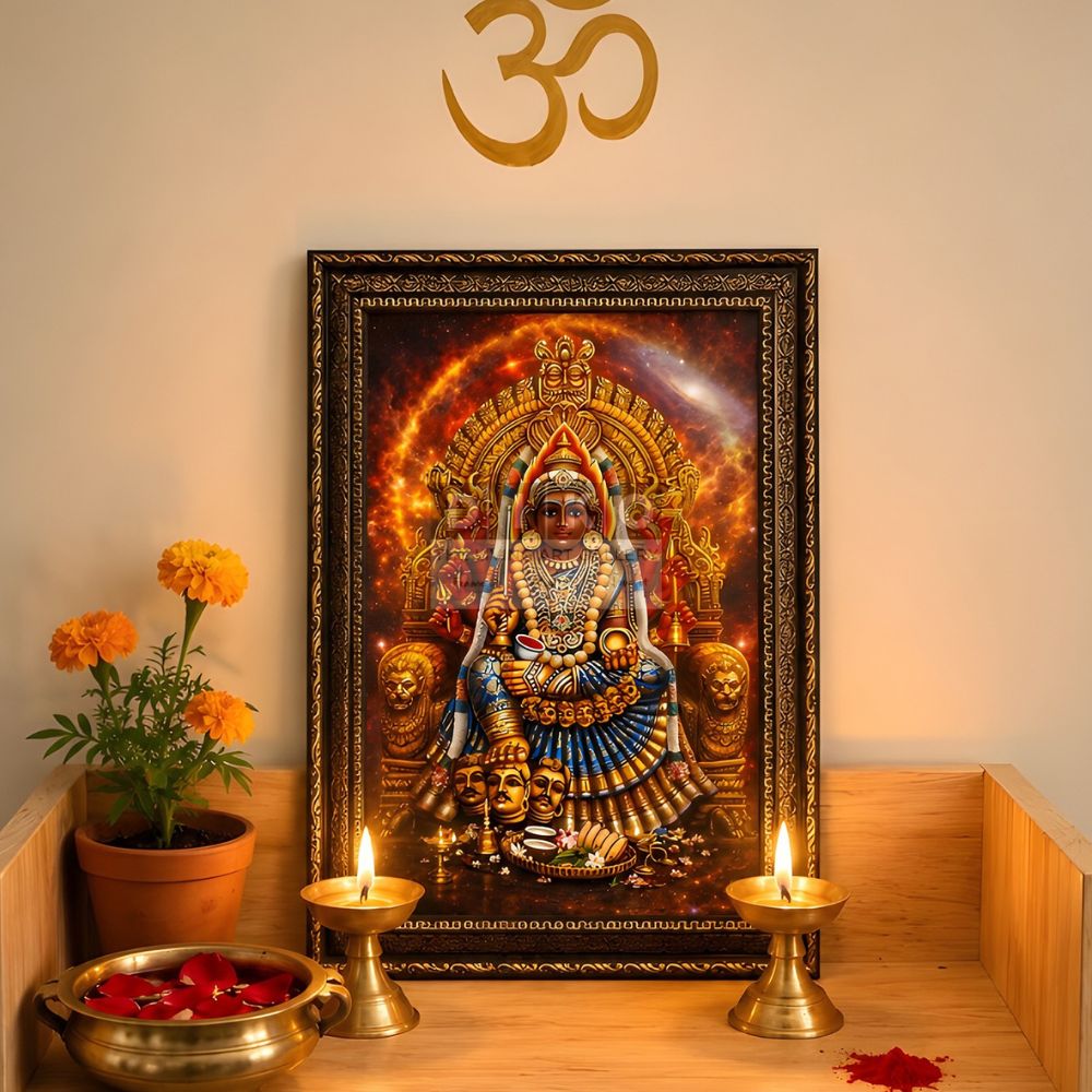 Divine Samayapuram Amman Framed Wall Art for Home Temple & Spiritual Decor