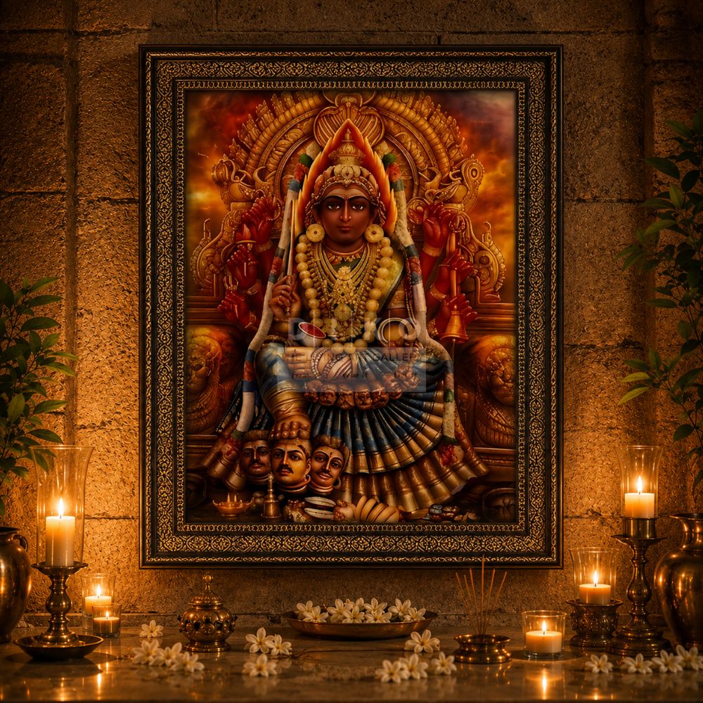 Divine Samayapuram Amman Framed Wall Art for Home Temple & Spiritual Decor