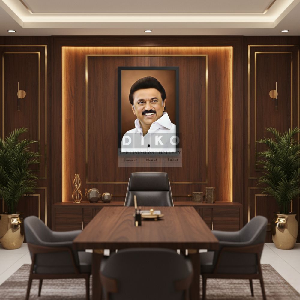 M.K. Stalin Premium Wooden Framed Portrait Wall Art for Office & Home Decor