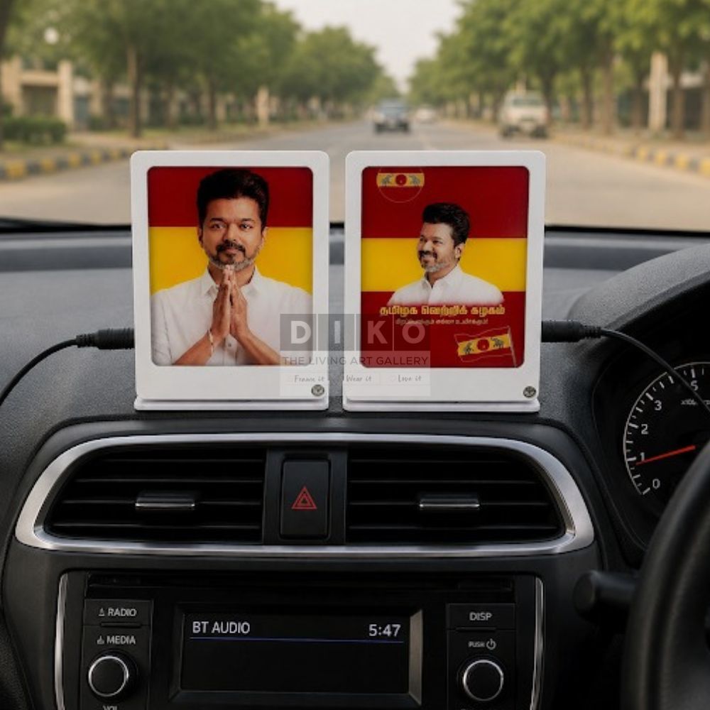 Custom LED Car Dashboard Photo Frame – Personalized Tamil Celebrity Acrylic Display Lamp